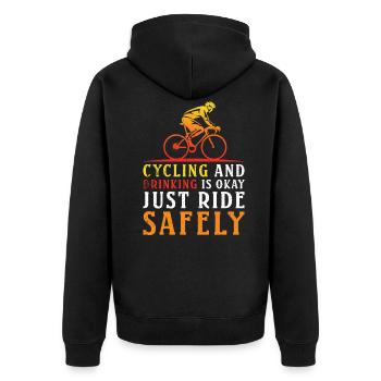 Cycling and Drinking is okay - Unisex Premium Bio Zip Hoodie - Schwarz - Hinten - Nico (187cm)