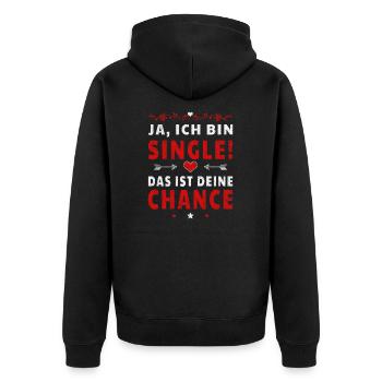 Ja, ich bin Single! lustige Sprüche für die Liebe - Unisex Premium Bio Zip Hoodie - Schwarz - Hinten - Nico (187cm)