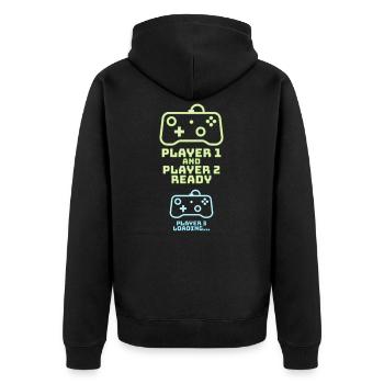 Player 1 2 Gamer Geburt Baby Konsole Geschenk - Unisex Premium Bio Zip Hoodie - Schwarz - Hinten - Nico (187cm)