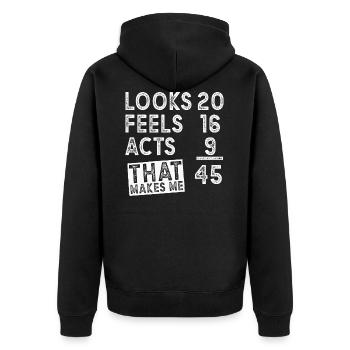 45 Geburtstag Spruch 45 Jahre Geschenk - Unisex Premium Bio Zip Hoodie - Schwarz - Hinten - Nico (187cm)