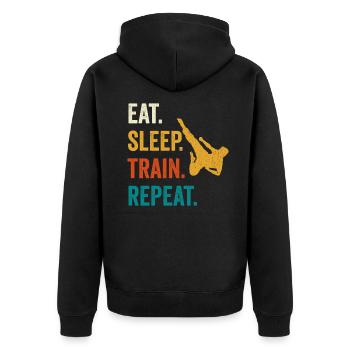 Eat Sleep Karate Repeat Karate - Unisex Premium Organic Zip Hoodie - black - Back - Nico (187cm)