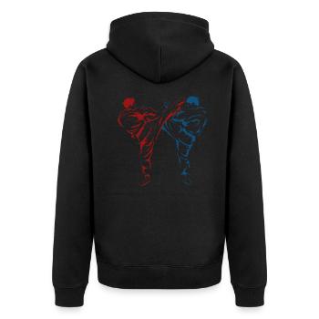 Karate Kämpfer Schwarzgurt Karate Kick - Unisex Premium Bio Zip Hoodie - Schwarz - Hinten - Nico (187cm)
