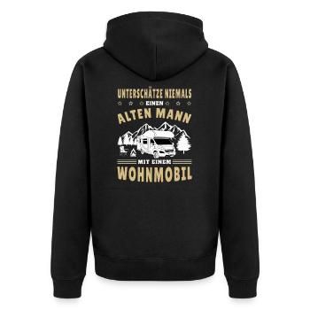 Herren Camping Design Wohnmobil Alter Mann Spruch - Unisex Premium Bio Zip Hoodie - Schwarz - Hinten - Nico (187cm)