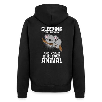 Süßer Koala Schlafen ist meine Therapie - Unisex Premium Bio Zip Hoodie - Schwarz - Hinten - Nico (187cm)