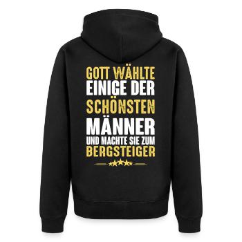 Bergsteigen - Bergsteiger - Unisex Premium Bio Zip Hoodie - Schwarz - Hinten - Nico (187cm)