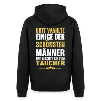 Tauchen - Taucher - Unisex Premium Bio Zip Hoodie - Schwarz - Hinten - Nico (187cm)