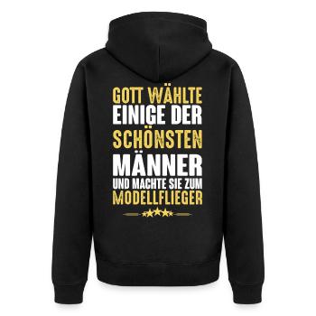 Modellflug - Modellflieger - Unisex Premium Bio Zip Hoodie - Schwarz - Hinten - Nico (187cm)