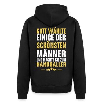 Handball - Handballer - Unisex Premium Bio Zip Hoodie - Schwarz - Hinten - Nico (187cm)
