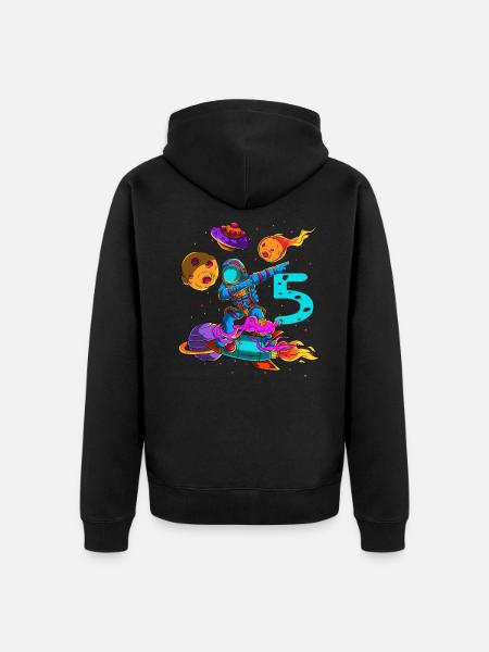 Astronaut In Space 5th Birthday - Unisex Premium Organic Zip Hoodie - black