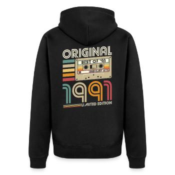 Vintage 1991 born Retro Original 1991 - Unisex Premium Organic Zip Hoodie - black - Back - Nico (187cm)