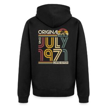 Jahrgang Juli 1971 geboren Original 1971 Retro - Unisex Premium Bio Zip Hoodie - Schwarz - Hinten - Nico (187cm)