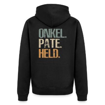 Onkel Pate Held Geschenk für Patenonkel - Unisex Premium Bio Zip Hoodie - Schwarz - Hinten - Nico (187cm)