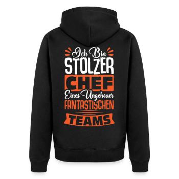 Stolzer Chef Chef Mann Abteilungsleiter Teamchef - Unisex Premium Bio Zip Hoodie - Schwarz - Hinten - Nico (187cm)