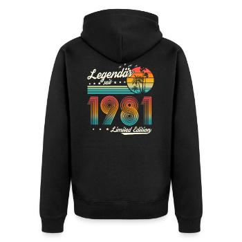 Legendär seit 1981 Jahrgang Geburtstag Retro - Unisex Premium Bio Zip Hoodie - Schwarz - Hinten - Nico (187cm)