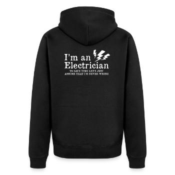 Elektriker Magier Strom Elektrik Spruch Geschenk - Unisex Premium Bio Zip Hoodie - Schwarz - Hinten - Nico (187cm)