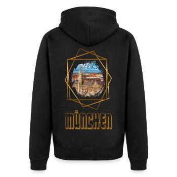 München Deutschland Stadt Skyline Heimat Liebe - Unisex Premium Bio Zip Hoodie - Schwarz - Hinten - Nico (187cm)