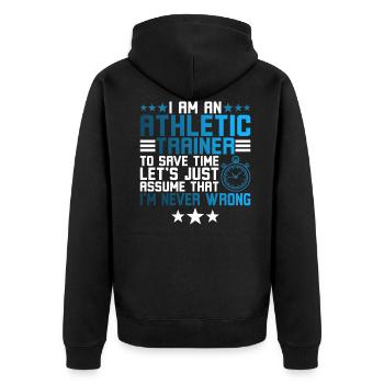 Ich bin ein Atheletiktrainer - Unisex Premium Bio Zip Hoodie - Schwarz - Hinten - Nico (187cm)
