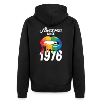 Vintage 1976 76 Birthday Retro Vintage Gift - Unisex Premium Organic Zip Hoodie - black - Back - Nico (187cm)