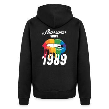 Vintage 1989 89 Birthday Retro Vintage Gift - Unisex Premium Organic Zip Hoodie - black - Back - Nico (187cm)