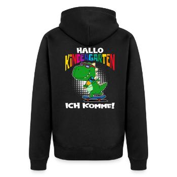 Hallo Kindergarten ich komme T-Rex Dino - Unisex Premium Bio Zip Hoodie - Schwarz - Hinten - Nico (187cm)