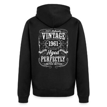 Jahrgang 1961 geboren Vintage Retro Geburtstag - Unisex Premium Bio Zip Hoodie - Schwarz - Hinten - Nico (187cm)