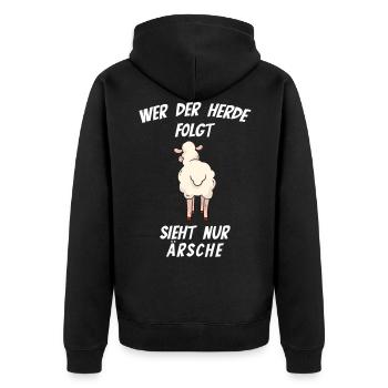 Wer der Herde folgt sieht nur Ärsche - Unisex Premium Bio Zip Hoodie - Schwarz - Hinten - Nico (187cm)