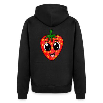 Erdbeere - Unisex Premium Bio Zip Hoodie - Schwarz - Hinten - Nico (187cm)