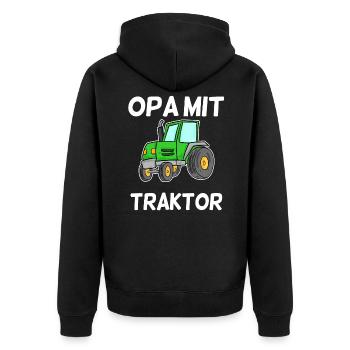 Opa mit Traktor - Unisex Premium Bio Zip Hoodie - Schwarz - Hinten - Nico (187cm)
