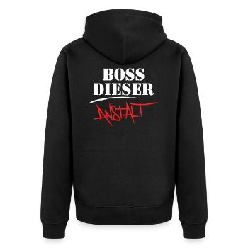Anstaltsleitung Chef Chefin Vorgesetzter Geschenk - Unisex Premium Bio Zip Hoodie - Schwarz - Hinten - Nico (187cm)
