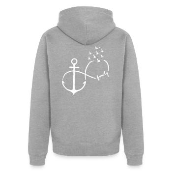 Unendlichkeit Familie fliegende Vögel Anker - Unisex Premium Bio Zip Hoodie - Grau meliert - Hinten - Nico (187cm)