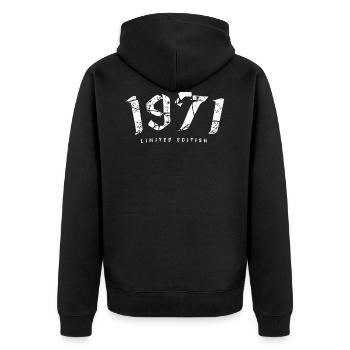 Limited Edition Jahrgang 1971 - Unisex Premium Bio Zip Hoodie - Schwarz - Hinten - Nico (187cm)
