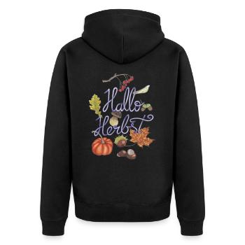 Hello autumn with pumpkin and autumn motifs - Unisex Premium Organic Zip Hoodie - black - Back - Nico (187cm)