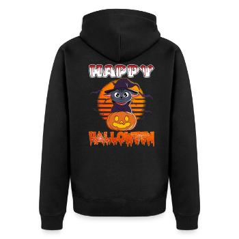 Halloween Creepy Cat Witch Pumpkin - Unisex Premium Organic Zip Hoodie - black - Back - Nico (187cm)