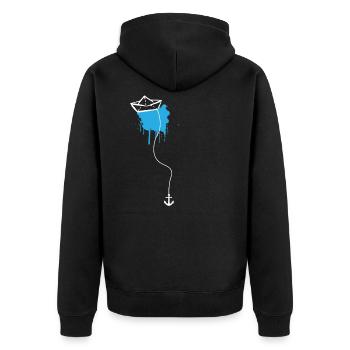 Papierschiff Meer Papierboot Papierschiffchen - Unisex Premium Bio Zip Hoodie - Schwarz - Hinten - Nico (187cm)