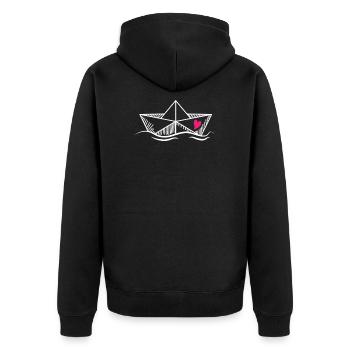 Papierschiff Meer Papierboot Papierschiffchen - Unisex Premium Bio Zip Hoodie - Schwarz - Hinten - Nico (187cm)