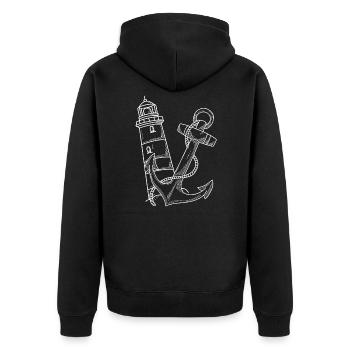 Leuchtturm Anker Maritim - Unisex Premium Bio Zip Hoodie - Schwarz - Hinten - Nico (187cm)