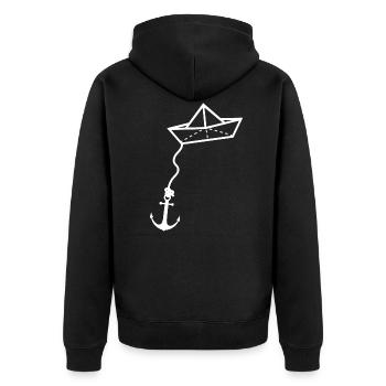 Papierschiff Meer Papierboot Papierschiffchen - Unisex Premium Bio Zip Hoodie - Schwarz - Hinten - Nico (187cm)