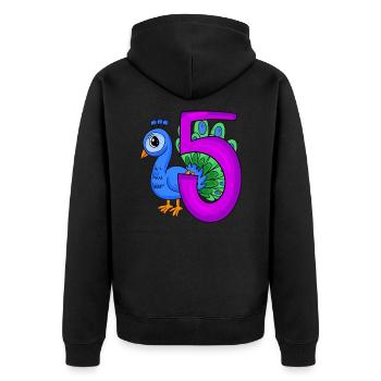 5 Jahre alt - 5. Geburtstag - Pfau Vogel Motiv - Unisex Premium Bio Zip Hoodie - Schwarz - Hinten - Nico (187cm)