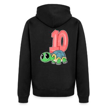 10 Jahre alt - 10. Geburtstag - Schildkröte Motiv - Unisex Premium Bio Zip Hoodie - Schwarz - Hinten - Nico (187cm)