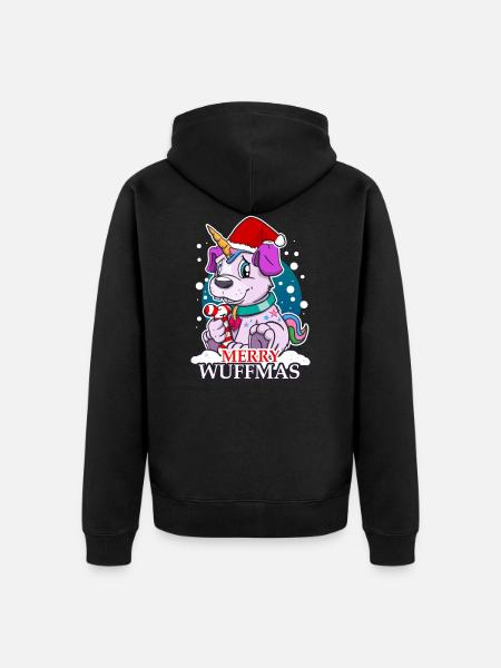 Weihnachten Hund Einhorn - Unisex Premium Bio Zip Hoodie - Schwarz