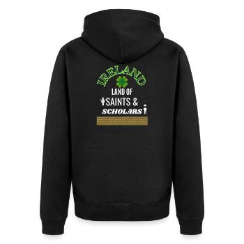 Irland Land der Heiligen und Gelehrten - Unisex Premium Bio Zip Hoodie - Schwarz - Hinten - Nico (187cm)