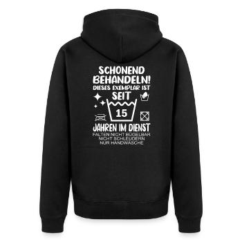 15 Jähriges Dienstjubiläum Firmenjubiläum - Unisex Premium Bio Zip Hoodie - Schwarz - Hinten - Nico (187cm)