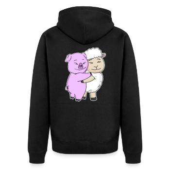 Schwein und Schaf niedliche Tiere knuddeln - Unisex Premium Bio Zip Hoodie - Schwarz - Hinten - Nico (187cm)