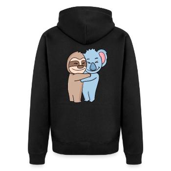 Faultier und Koala niedliche Tiere knuddeln - Unisex Premium Bio Zip Hoodie - Schwarz - Hinten - Nico (187cm)