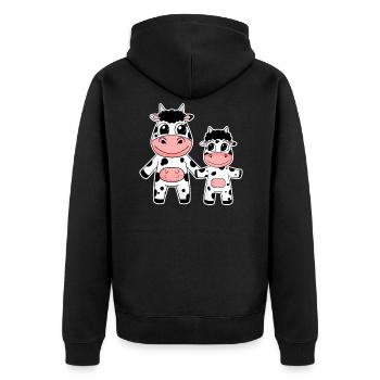 Kuh Familie - Kuh mit Baby - Kuh Motiv - Unisex Premium Bio Zip Hoodie - Schwarz - Hinten - Nico (187cm)