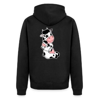 Kuh Familie - Kuh mit Baby - Kuh Motiv - Unisex Premium Bio Zip Hoodie - Schwarz - Hinten - Nico (187cm)