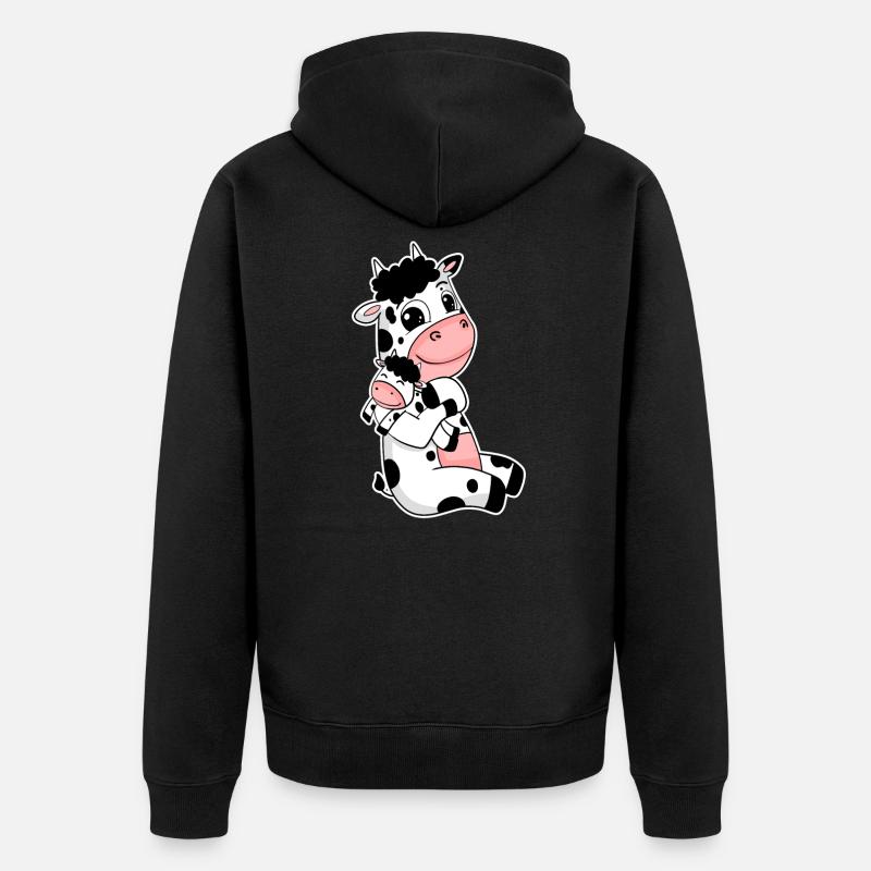 Famille vache - Vache avec bébé - Motif vache - Veste à capuche bio Premium Unisexe - noir