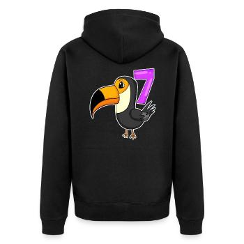 7 Jahre alt - 7. Geburtstag - Tukan Vogel Motiv - Unisex Premium Bio Zip Hoodie - Schwarz - Hinten - Nico (187cm)