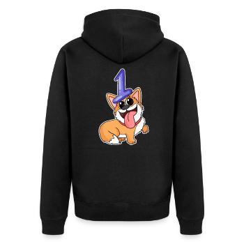 1 year old - 1 birthday - Welsh Corgi Pembroke - Unisex Premium Organic Zip Hoodie - black - Back - Nico (187cm)