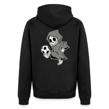 Grim Reaper with football - Unisex Premium Organic Zip Hoodie - black - Back - Nico (187cm)